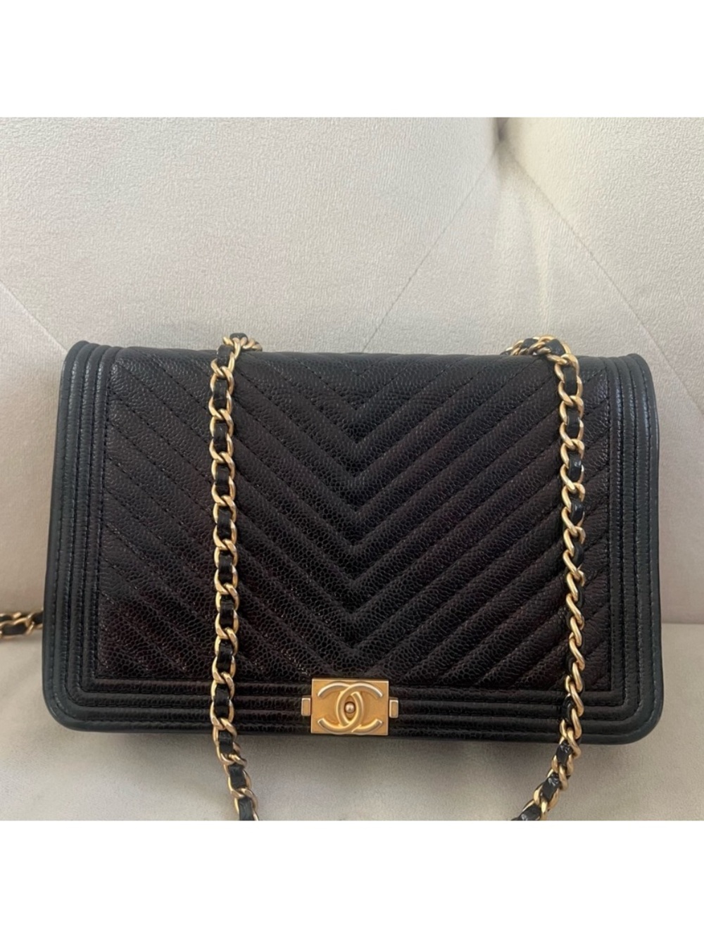Chanel Caviar Chevron Boy WOC crossbody Bag